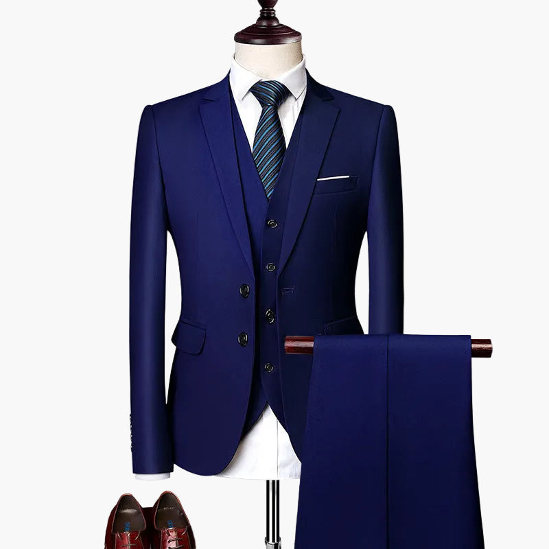 Eleganter 3-teiliger Herrenanzug Slim Fit für Business & Hochzeit; mit Sakko, Weste, Hose.