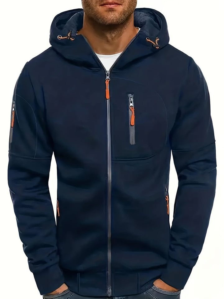Vielseitige Herren Kapuzenjacke mit Reißverschluss. Herbstjacke für Alltag, Sport & Freizeit, bequem & windschützend.