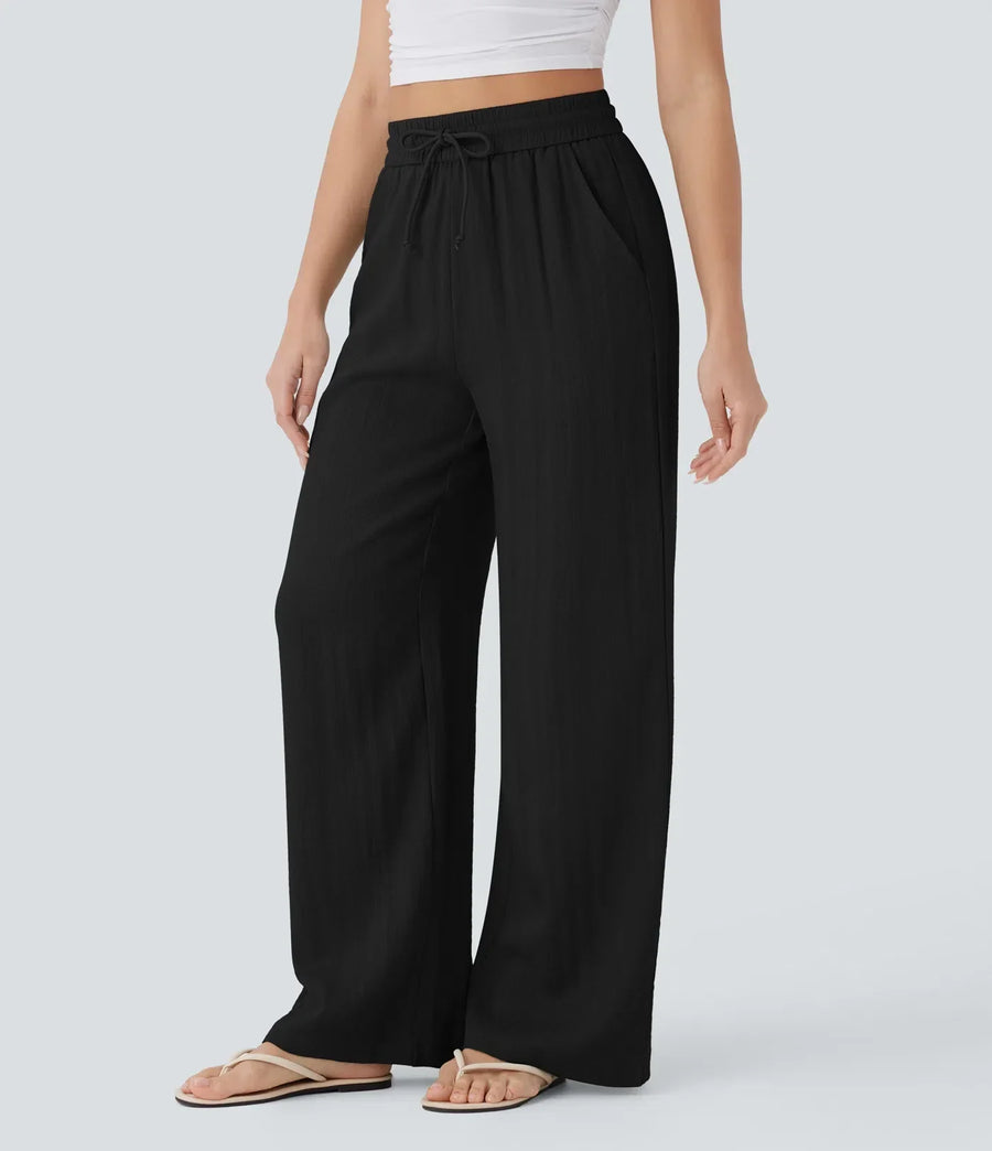 Damen Sommerhose, weites Bein, Beige. Lockerer Schnitt, hoher Tragekomfort für lange Tage.