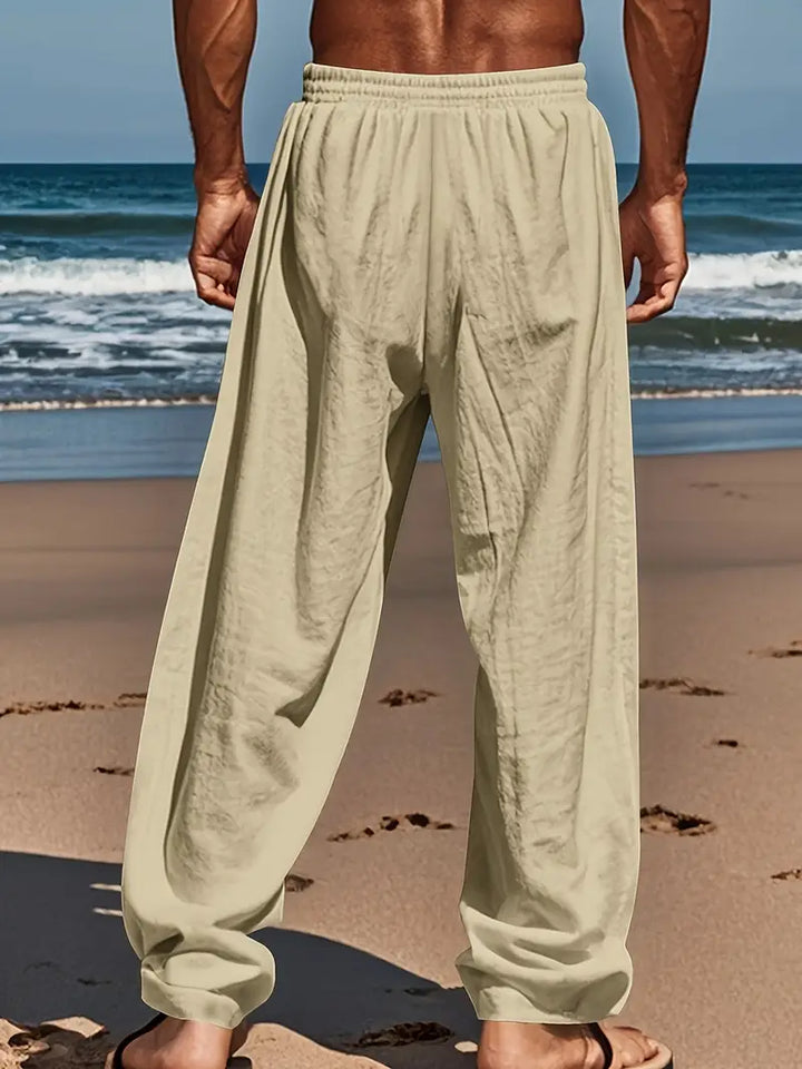 Elegante Herren Leinenhose für den Sommer, beige. Atmungsaktiv & stilvoll.