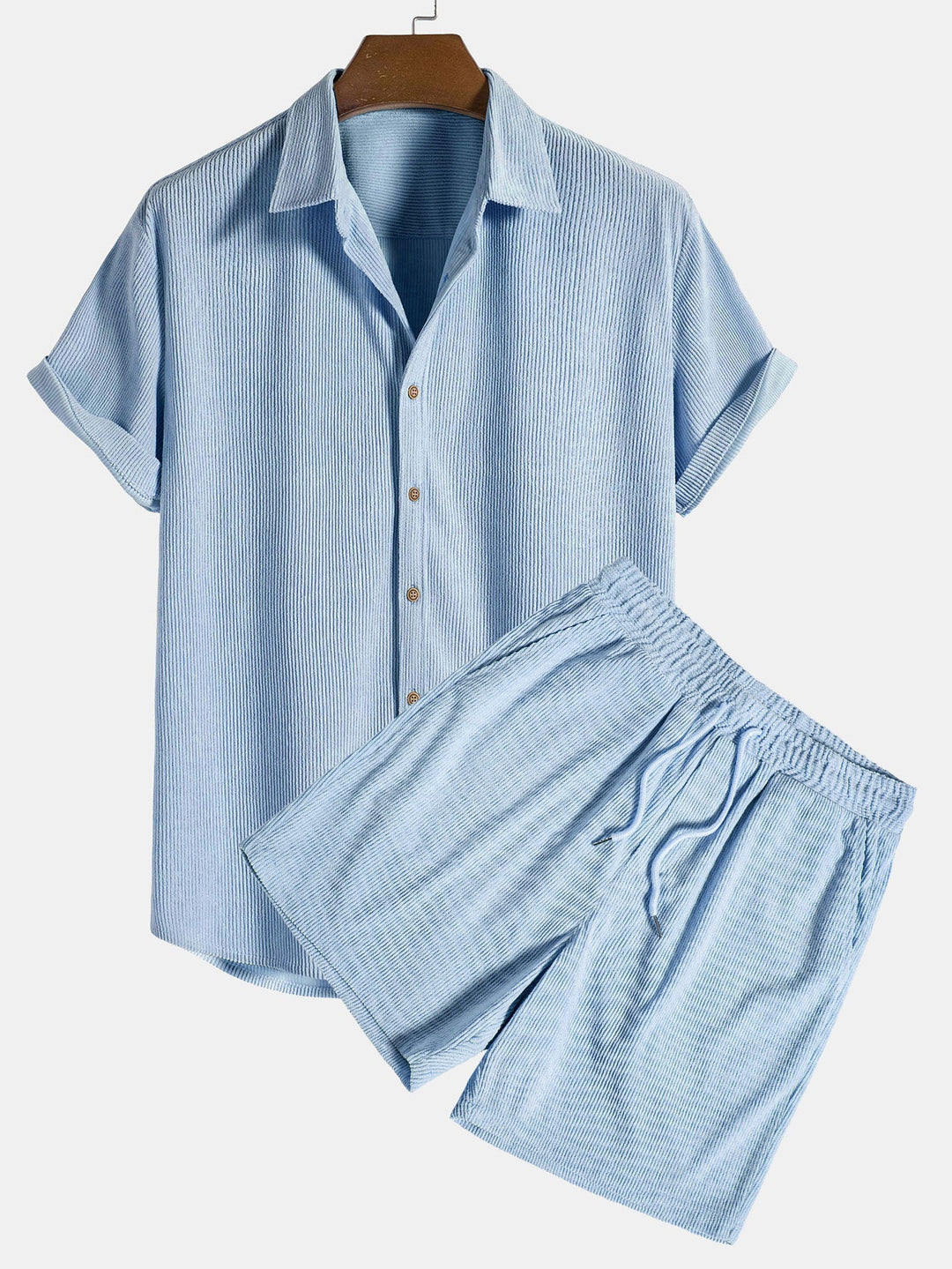 Stilvolles Herren Sommer Set (Beige): Kurzarm Hemd & lässige Hose für entspannte Freizeit & Urlaub.