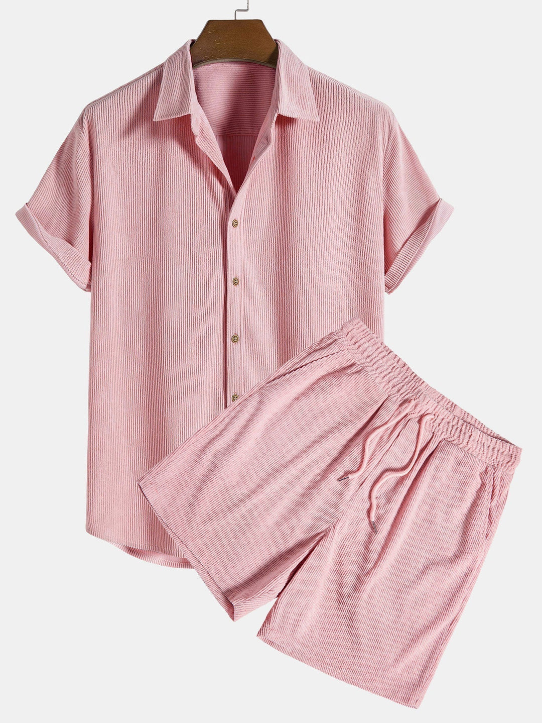 Casual Herren Zweiteiler (Schwarz): Kurzarm Hemd & bequeme Freizeithose, leicht & atmungsaktiv.