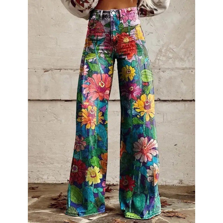 Coole Damen Schlaghose mit Vintage Blumenmuster für einen einzigartigen Retro-Stil.