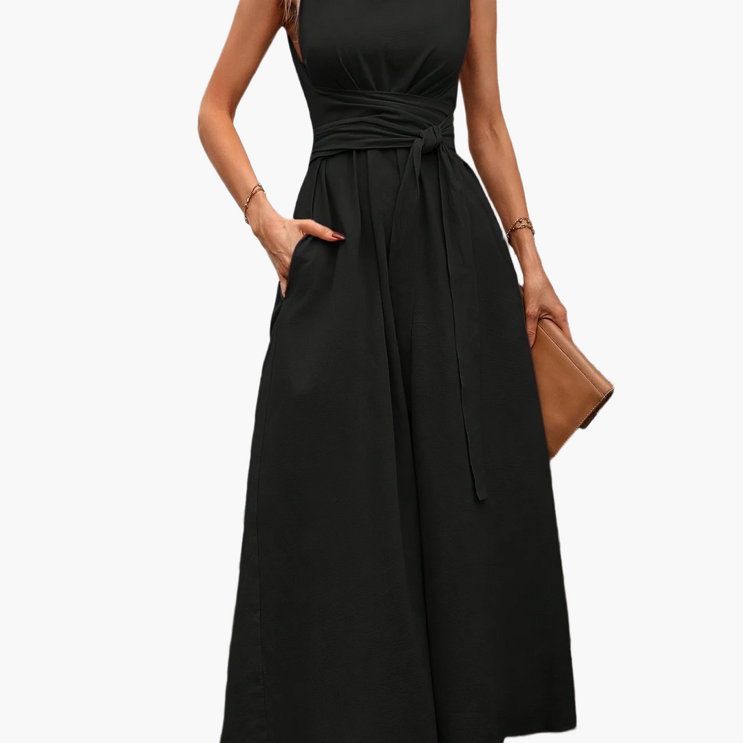 Bequemer Damen Sommer-Overall, elegant geschnitten mit weitem Bein & Bindegürtel.