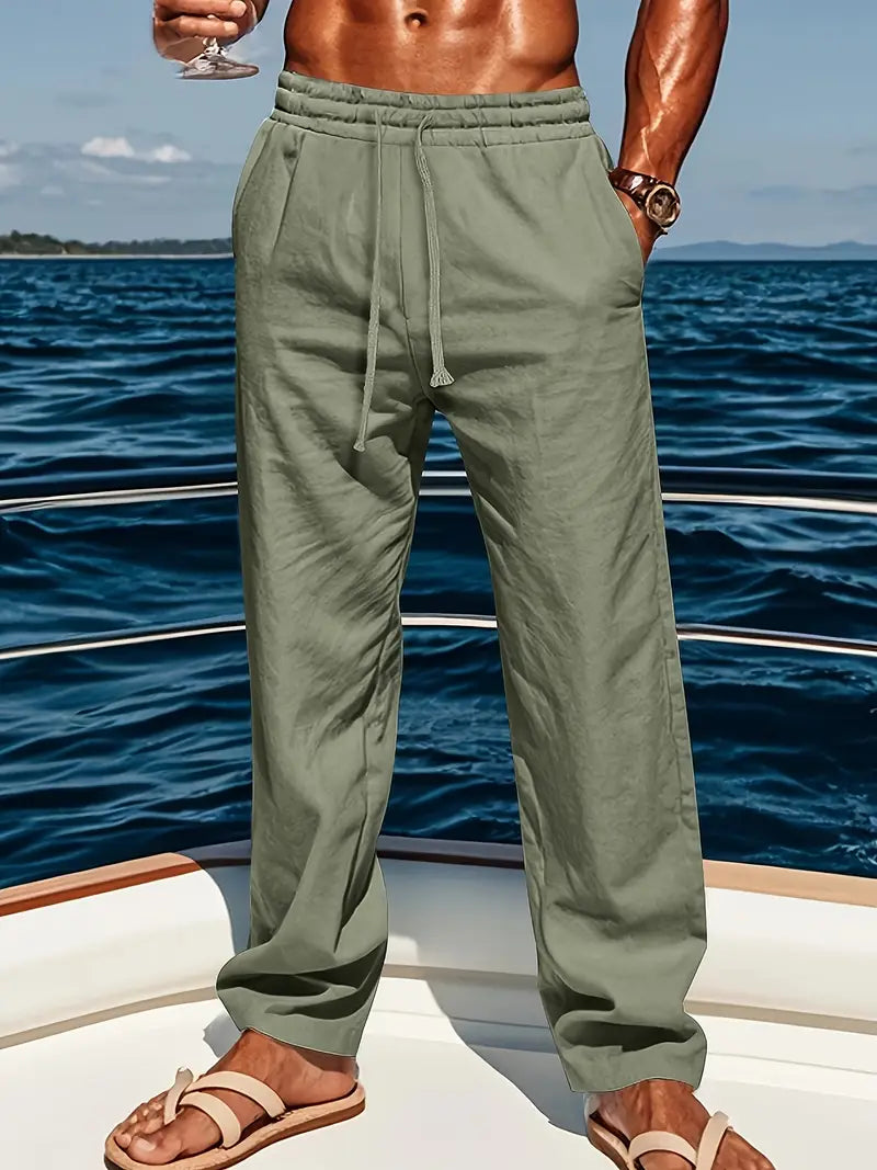 Herren Freizeithose, locker sitzend, in Khaki. Bequem für Casual-Mode & Urlaub.