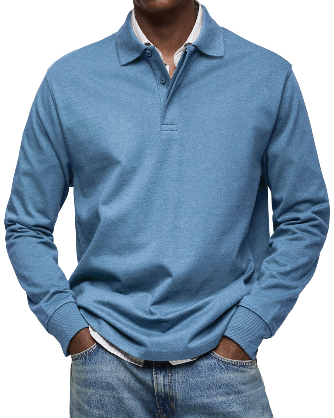 Herren Langarm-Poloshirt mit elegantem Strukturkragen und Knopfleiste, ideal für Freizeit & Business.