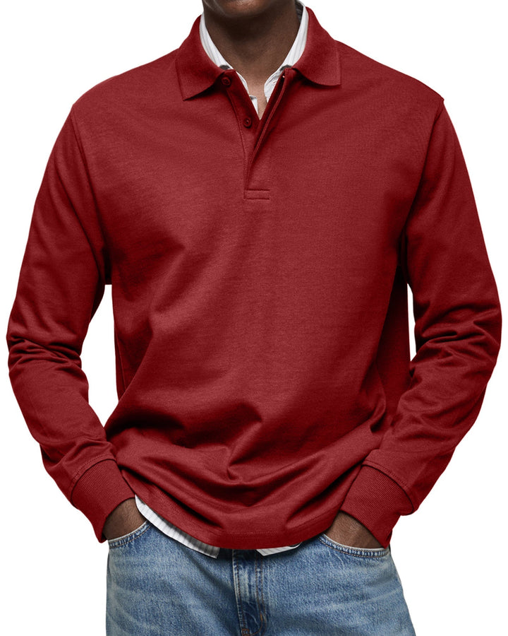 Gesamtansicht des Herren Langarm-Poloshirts mit Strukturkragen, für einen eleganten und sportlichen Look.