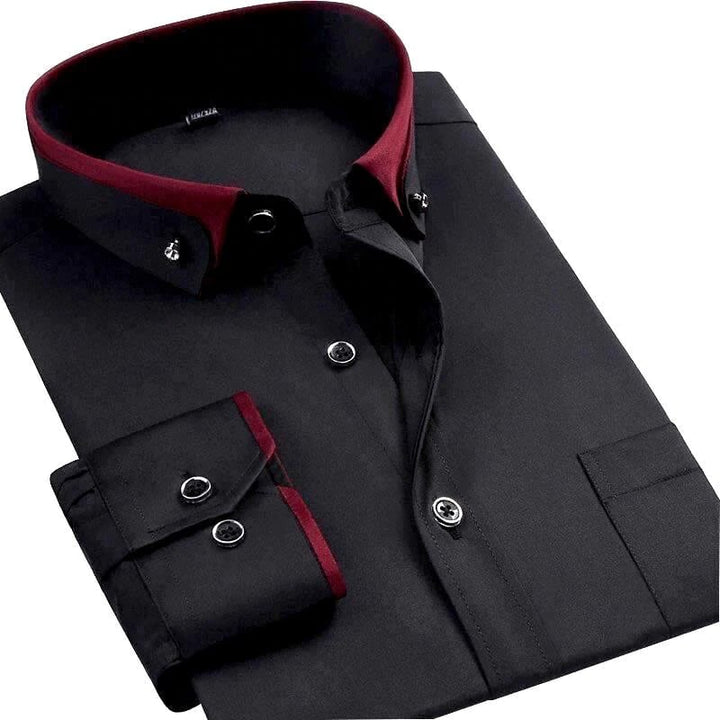 Herren Langarmhemd mit klassischem Kragen in Dunkelblau, ideal als Business- oder Freizeithemd für Herbst/Frühling.