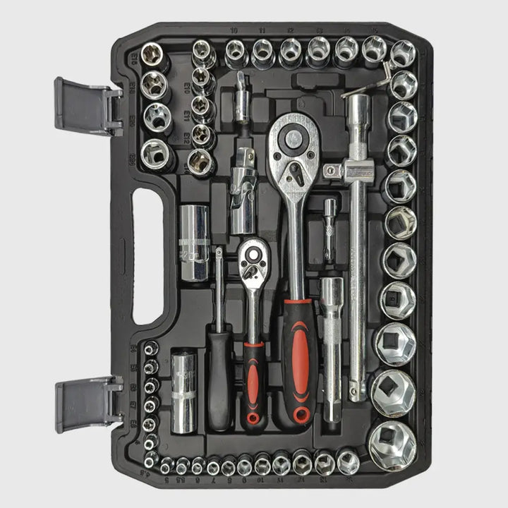 Umfassendes 108-teiliges Handwerkzeugset mit Ratschen & Schlüsseln aus robustem Chrom-Vanadium.