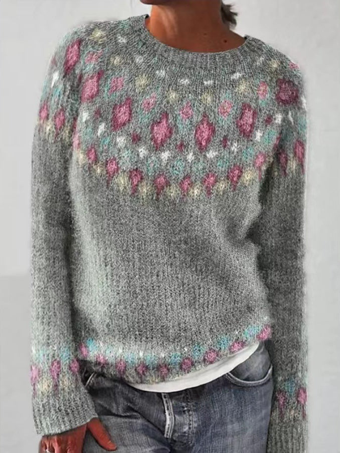 Stylischer Damen Pullover im Retro-Design, gemütlicher Langarm für Wintermode.