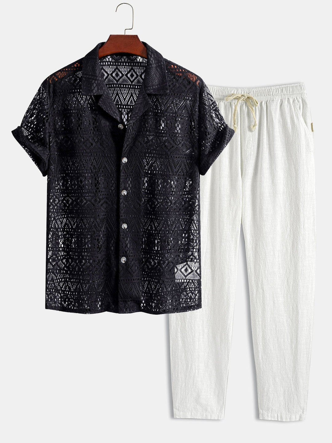 Herren Sommer Set: Leichtes Hemd mit kurzen Ärmeln & weite Freizeithose.