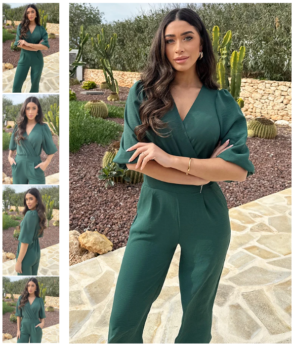 Damen Jumpsuit mit V-Ausschnitt, tailliert. Vielseitige, elegante Damenbekleidung für Business & Abendgarderobe.