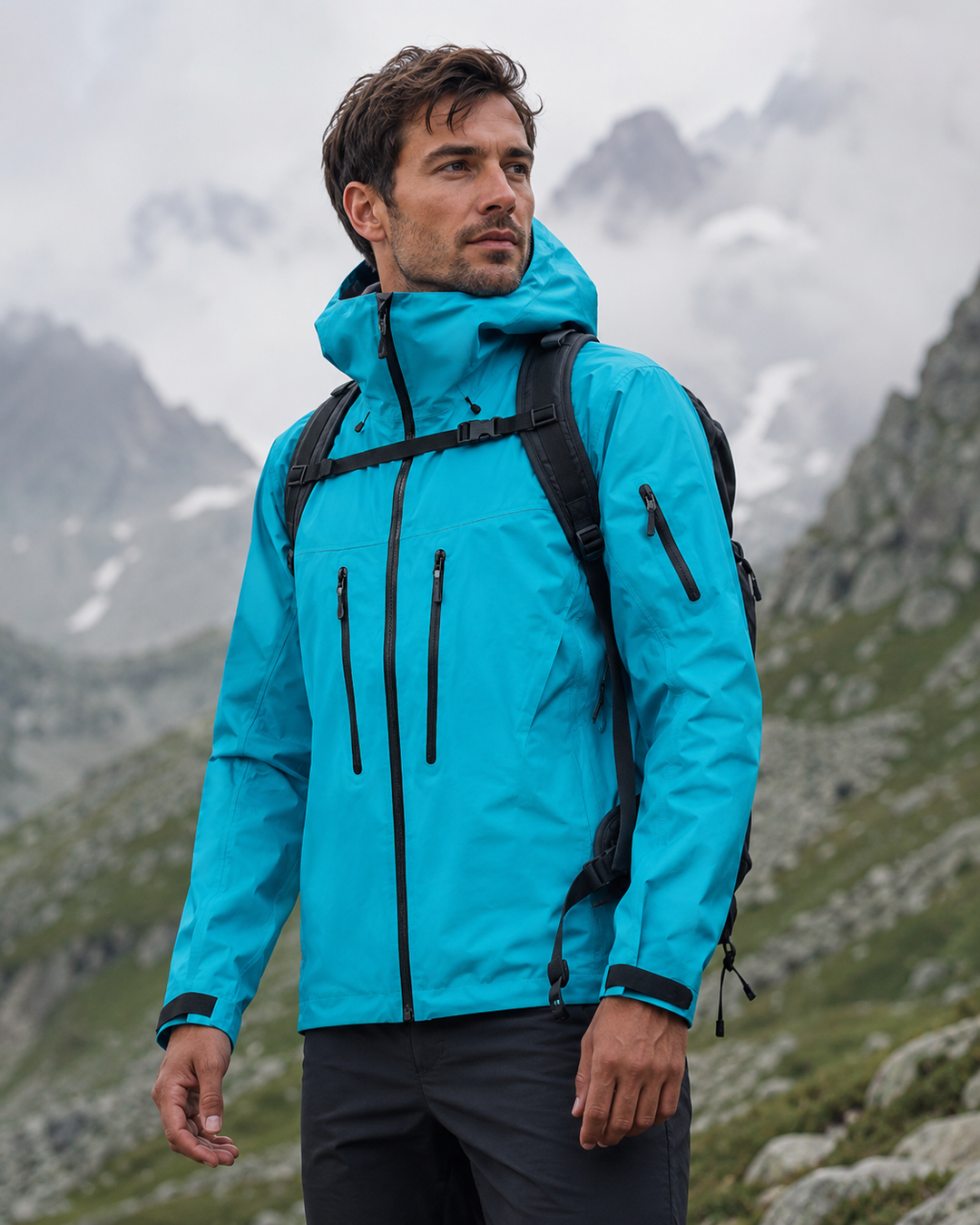 Herren Trekking-Jacke, wasserdicht und winddicht, unverzichtbar für Outdoor-Abenteuer & Regenschutz.