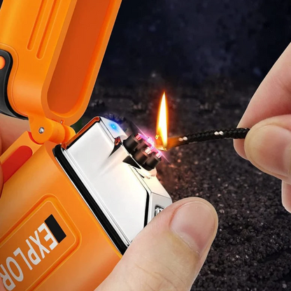 Wiederaufladbares USB Sturmfeuerzeug, wasserdicht & windfest für Camping und Wandern.