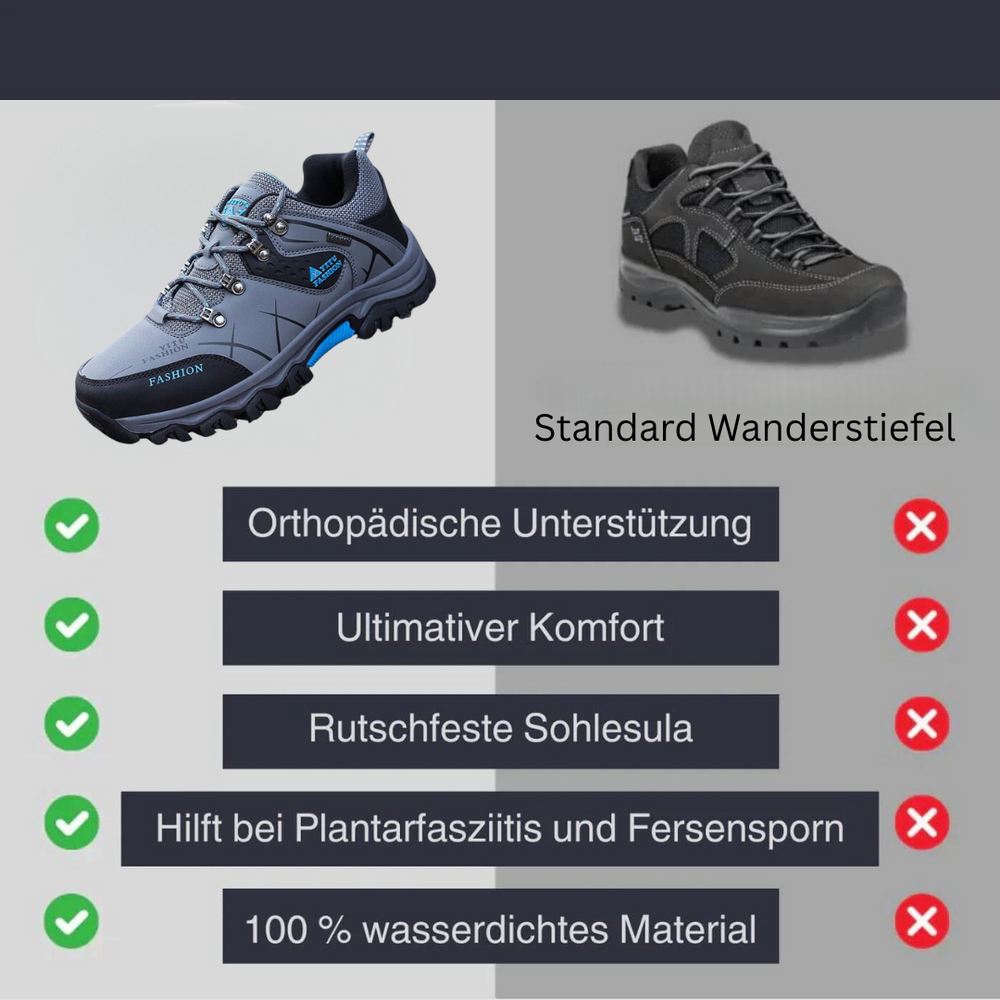 Grauer und schwarzer Herren Wanderschuh, ideal für Outdoor-Abenteuer und lange Trekkingtouren.