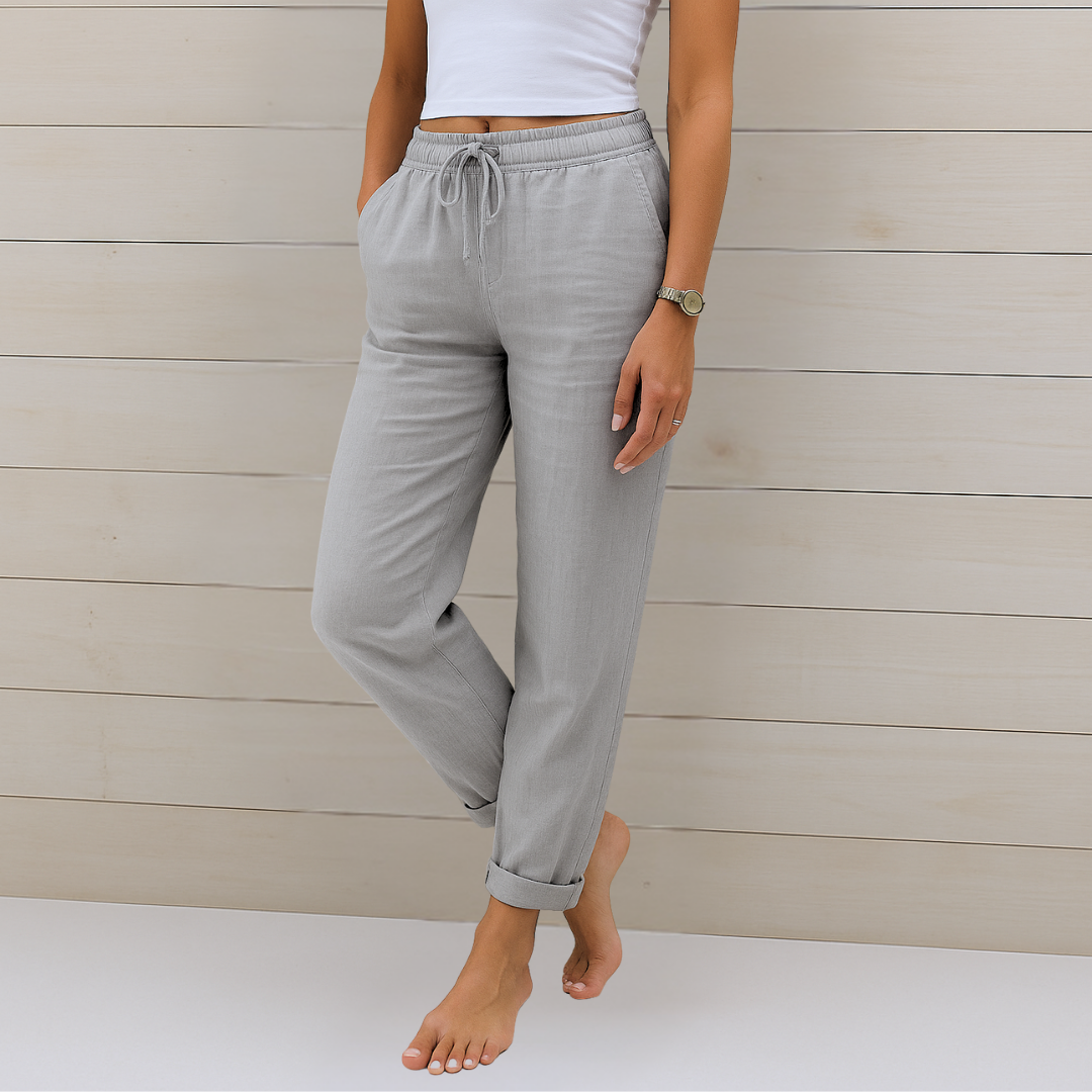 Vielseitige Damen Stretchhose mit entspanntem Schnitt, eleganter Bürohose Look für Komfort im Arbeitsalltag.