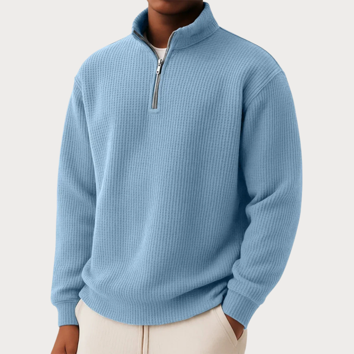 Business Casual: Herren Langarm Pullover mit Reißverschluss und schickem Stehkragen.