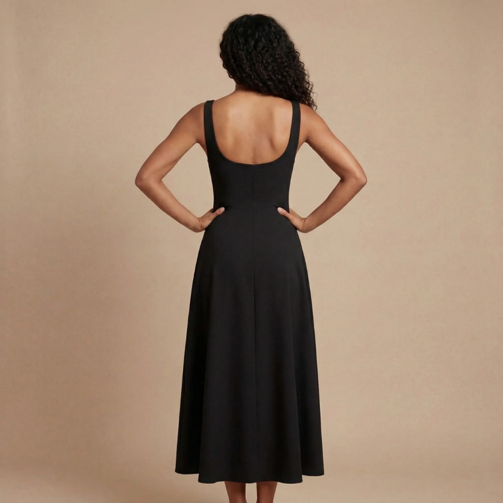 Sommerliches Damenkleid, knielang, mit Karreeausschnitt & A-Linie, stilvoll für Hochzeitsgäste.