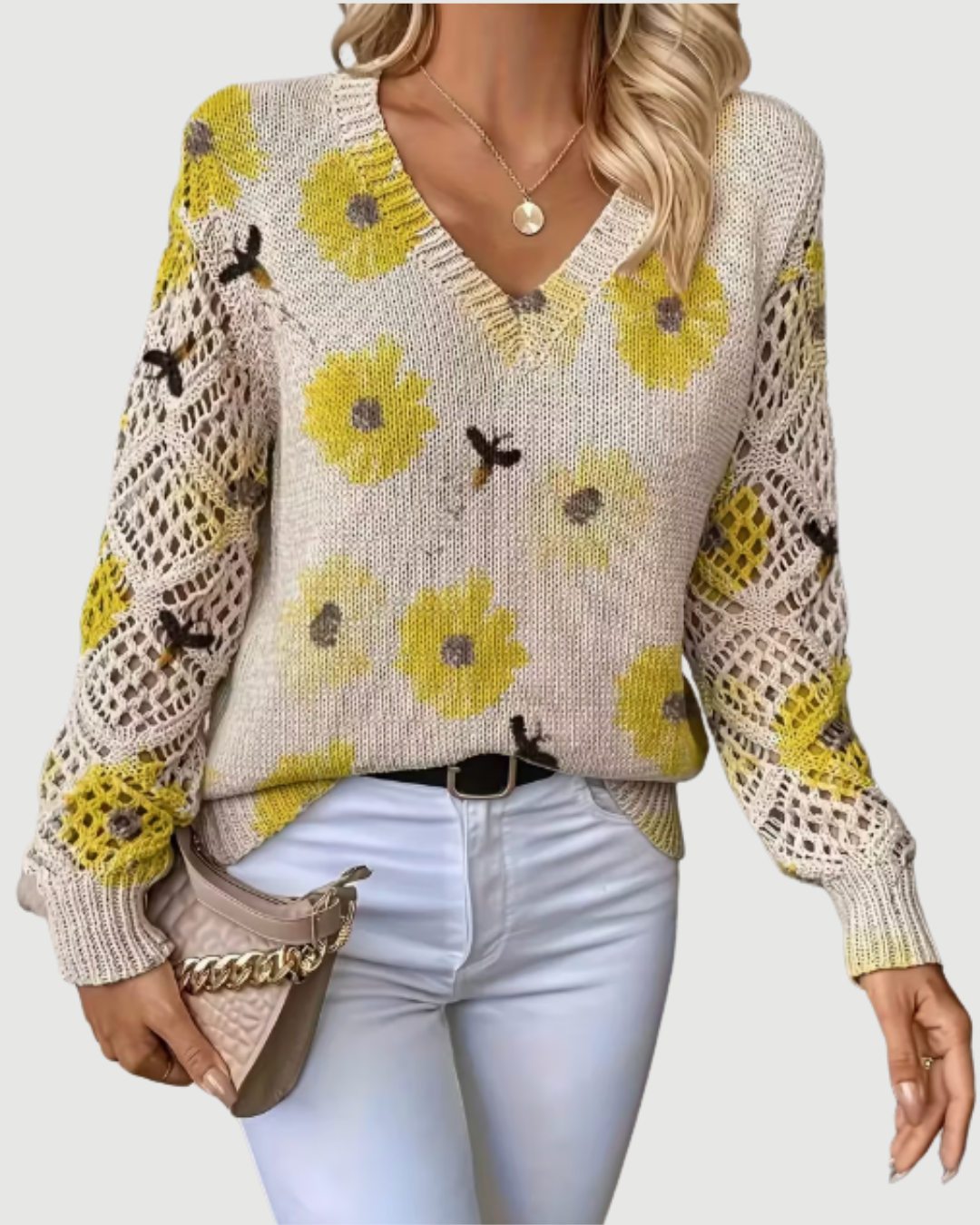 Vielseitiger Damen Pullover für jede Gelegenheit, mit weicher Textur & eleganten durchbrochenen Ärmeln.