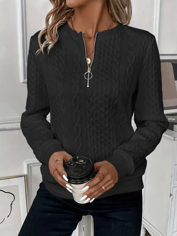 Komfortabler Damen Langarm-Pullover, Reißverschluss-Stehkragen, perfekt für Casual Styles.