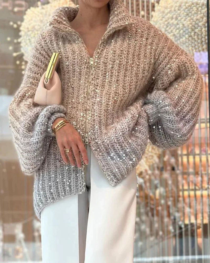 Eleganter Damen Pullover mit Pailletten und V-Ausschnitt, perfekt für feierliche Anlässe und lässigen Chic.