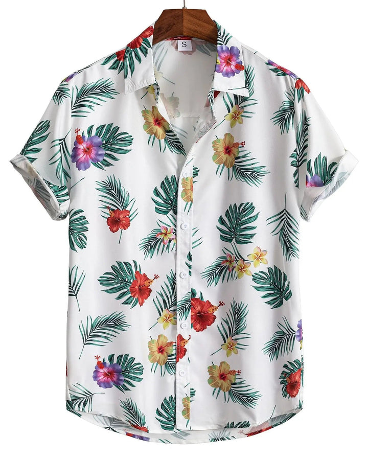 Musterhemd für Herren, kurzärmlig mit Blumen. Stylisches Freizeithemd mit Druck.