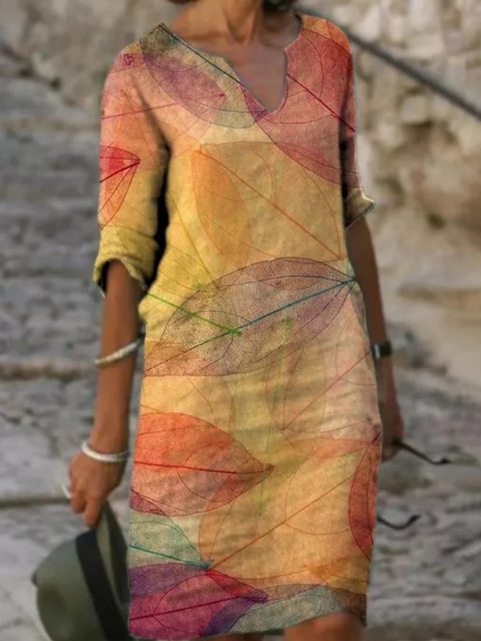 Elegantes Damen Sommer Midikleid mit Langarm, bedruckt, luftig für Freizeit oder festliche Anlässe.
