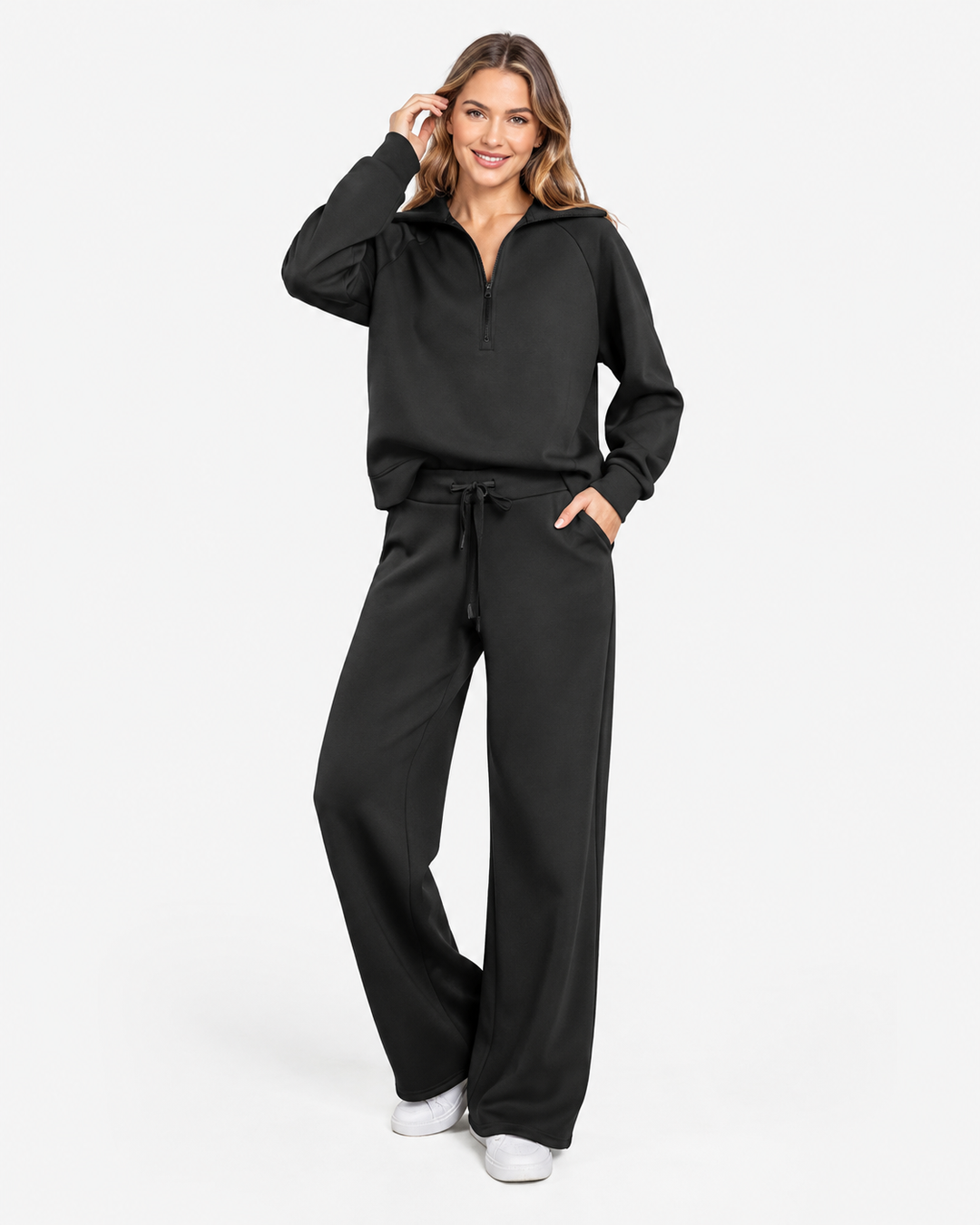 Modisches Damen Casual Set: Eleganter Sweatshirt & stilvolle weite Hose. Hoher Tragekomfort für jede Frau.