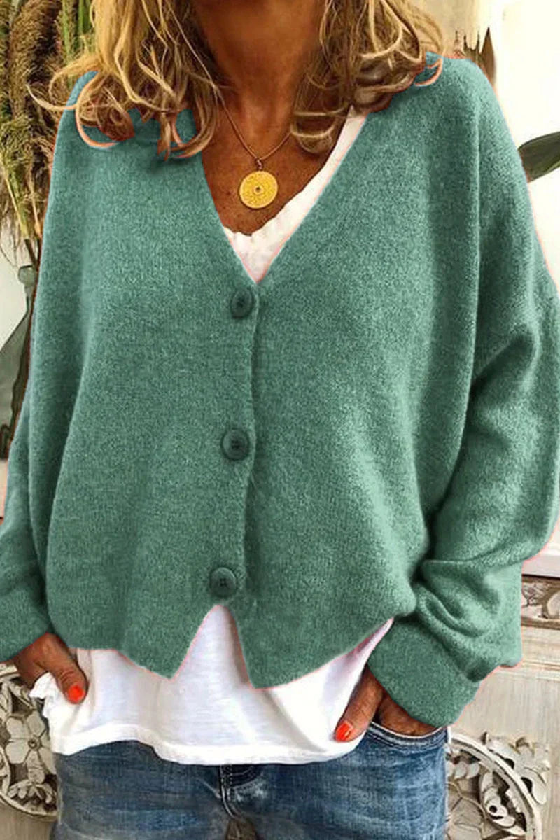 Vielseitiger Damen Cardigan, einfarbig mit V-Ausschnitt. Lässiges oder elegantes Oberteil für Damen.