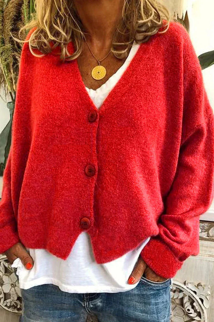 Damen Strickweste, einfarbig, V-Ausschnitt. Vielseitiges Oberteil für elegante & lässige Damen Mode.
