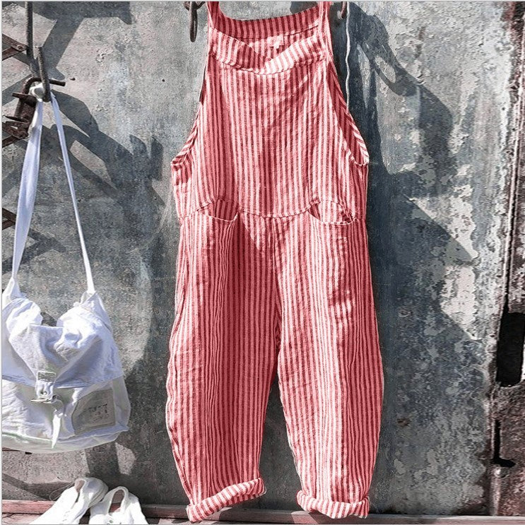 Bequemer Damen Streifen Jumpsuit, ideal als modisches Alltagsoutfit. Perfekt für Frühling und warme Tage.