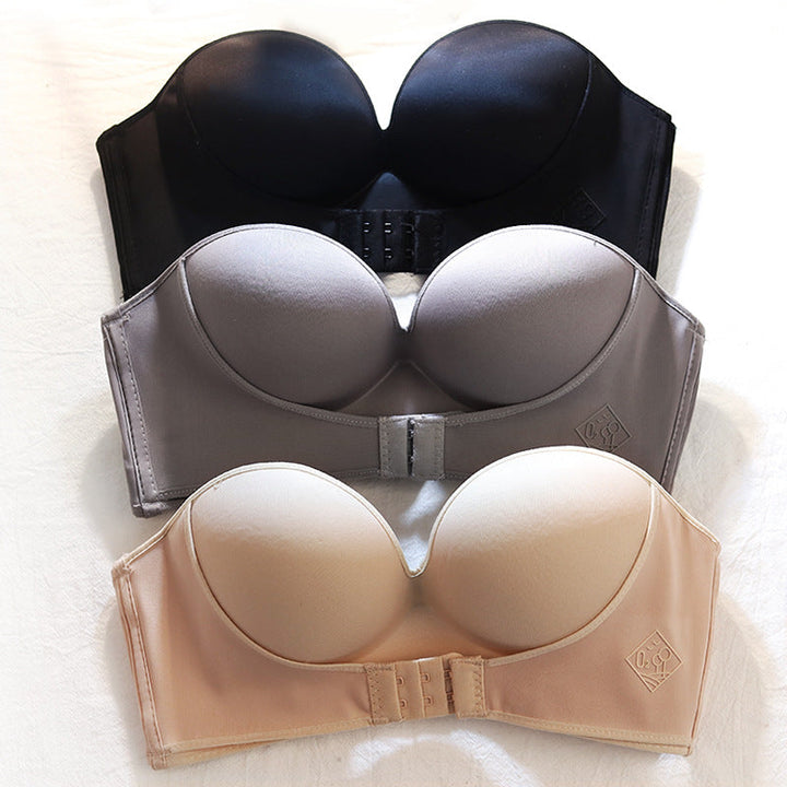Trägerloser Push-up BH für Damen, sicherer Halt, rutschfester Silikonrand. Ideal für schulterfreie Kleider.