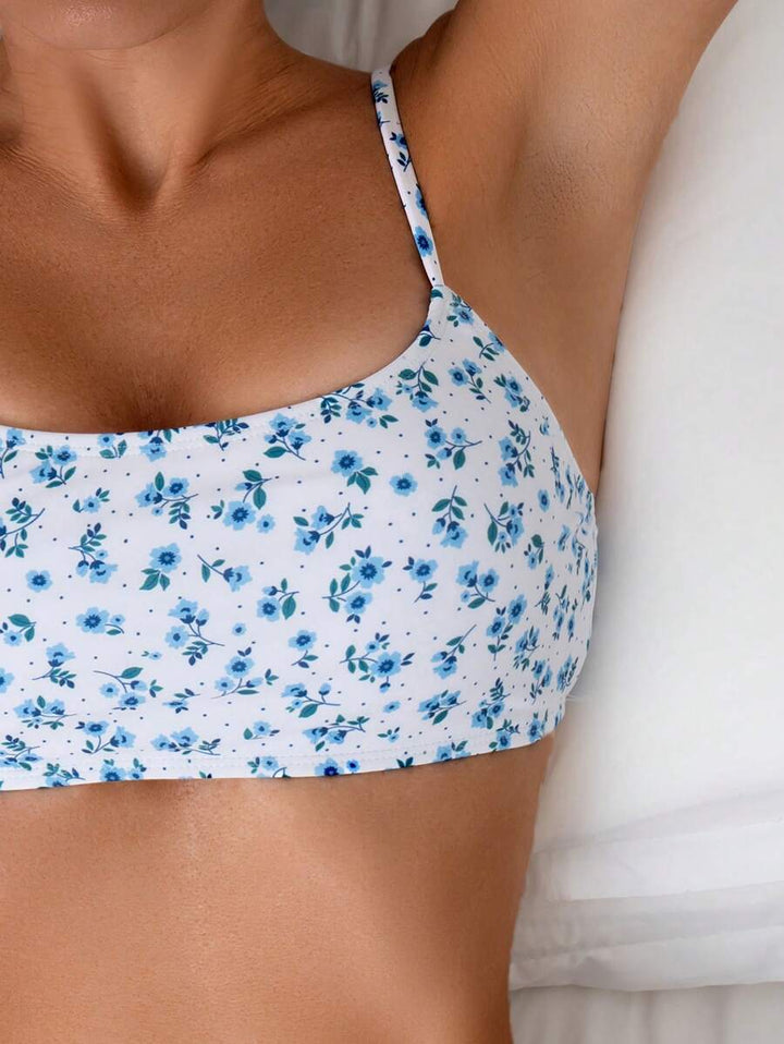 Komfortabler Damen High Waist Bikini Zweiteiler mit Blumenmuster. Bügellos & elastisch. Strand bereit.