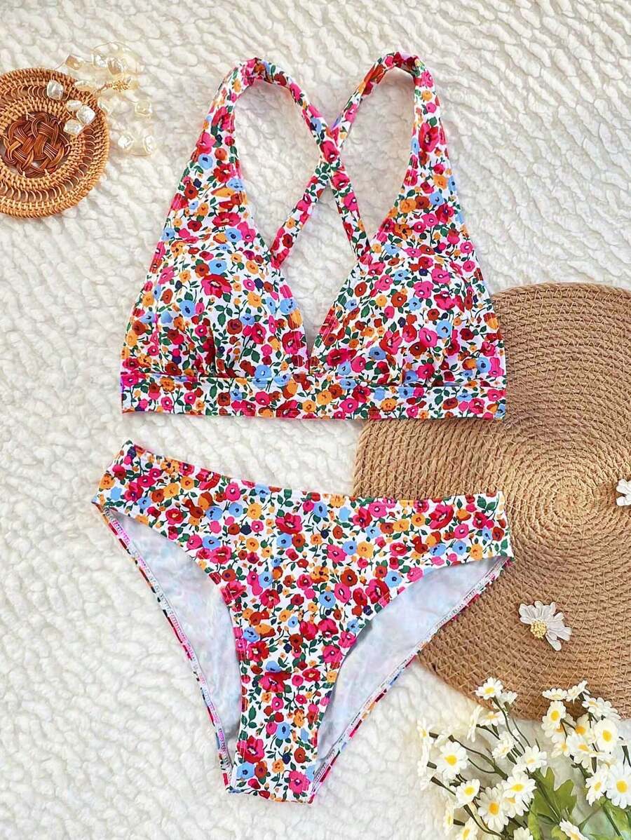 Damen Bikini Unterteil zum Blumen Halterneck Set, ideal für Strandbademode.