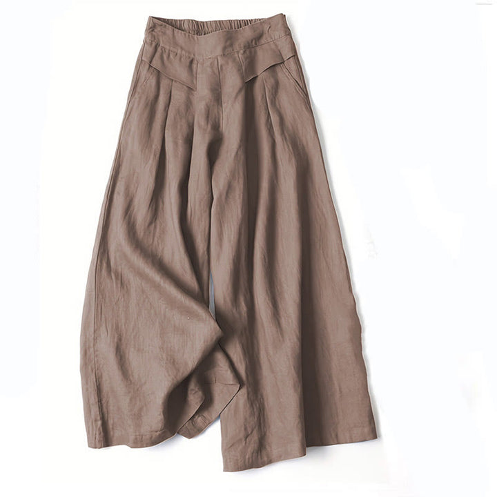 Bequeme Damen Freizeithose mit weitem Bein, hoher Taille und Gummibund. Lässiger Stil für den Herbst.