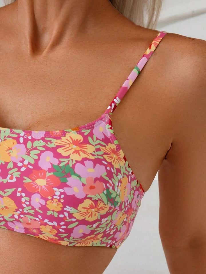 Bügelloser Damen Bikini Zweiteiler, High Waist, floral. Elastische Bademode für den perfekten Sommer.