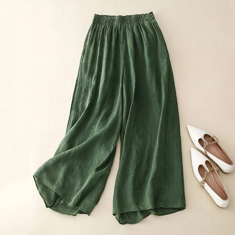 Bequeme Damen Freizeithose aus Leinen mit elastischem Bund, ideal für warme Tage.