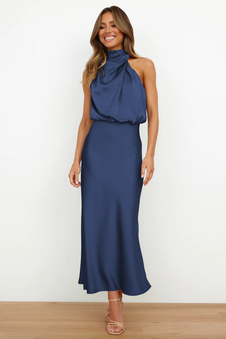 Elegantes Halterneck Maxikleid, fließendes Abendkleid für Damen, perfekt für Hochzeiten und Bälle.