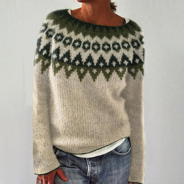 Eleganter Damen Feinstrick Pullover in Khaki mit Rundhals für Freizeit. Klassisches Langarm-Oberteil.