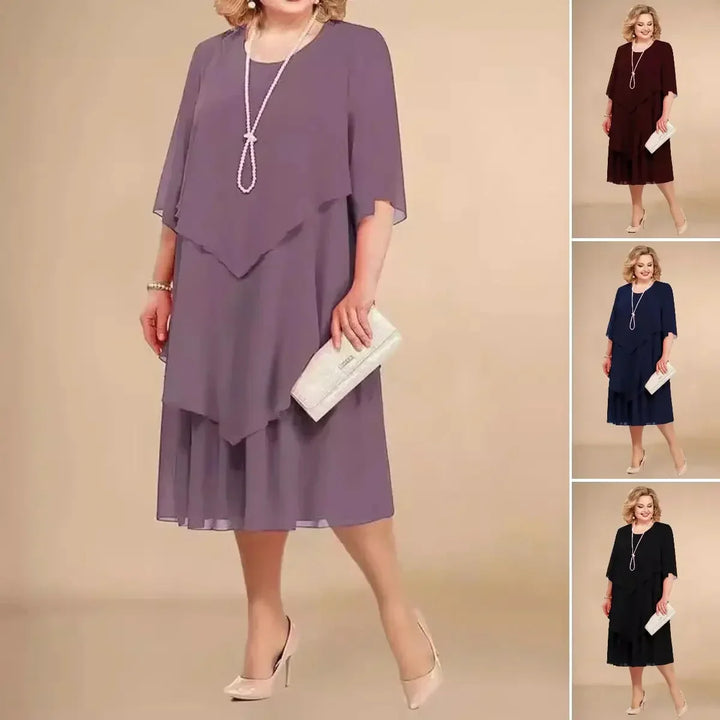 Elegantes rotes Damen Asymmetrisches Midikleid, fließend & locker geschnitten, Kurzarm; vielseitiges Design.