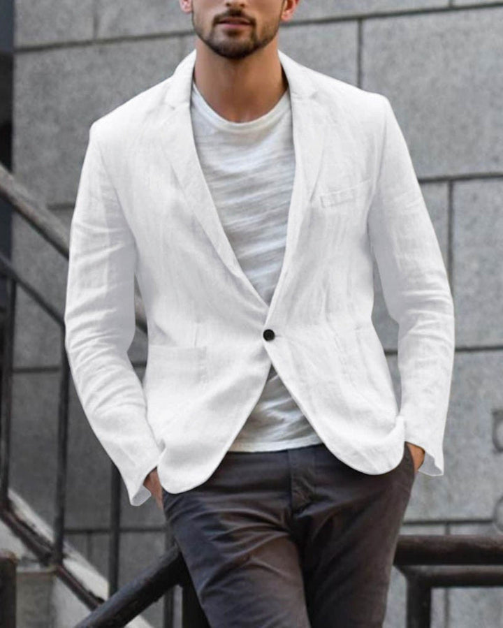 Vielseitiges Herren Sakko im Zwei-Knopf-Stil, erhältlich in Weiß. Lässig eleganter Blazer für Smart Casual im Frühling/Herbst.