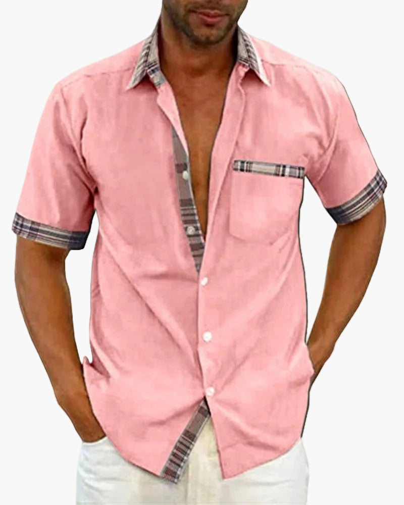 Modernes Herren Sommer Kurzarmhemd mit Karodetail, stilvoll und leicht für entspannte Looks.