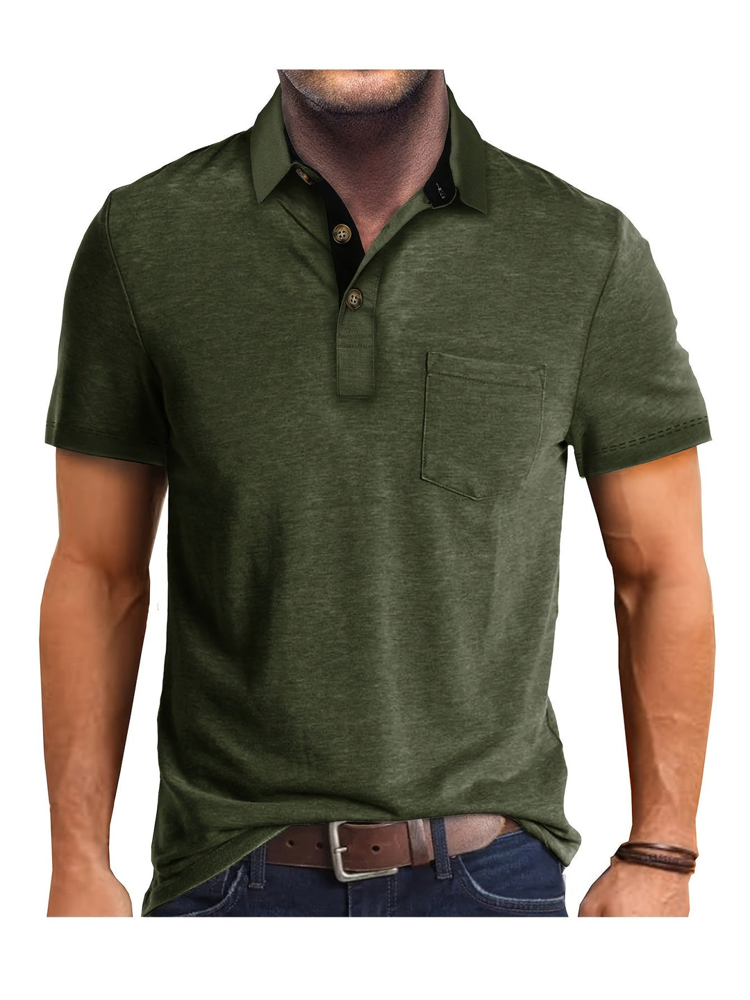 Eleganter Herren Poloshirt Look für Büro und Freizeit, mit Brusttasche.