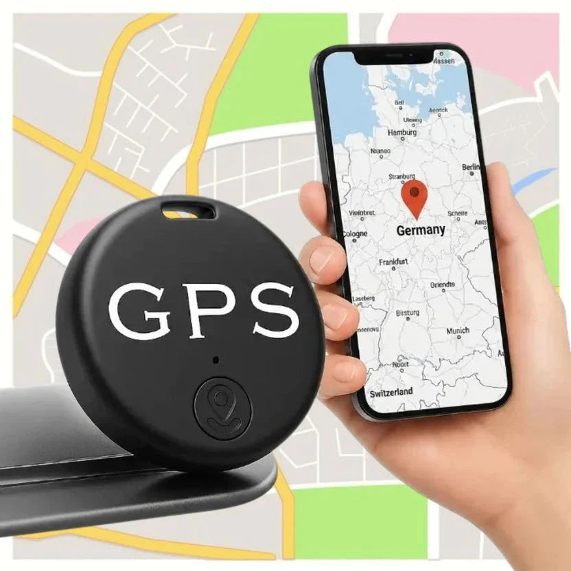 Bluetooth Schlüsselfinder am Schlüsselbund befestigt. Anti-Verlust-Tracker sichert Schlüssel per App.