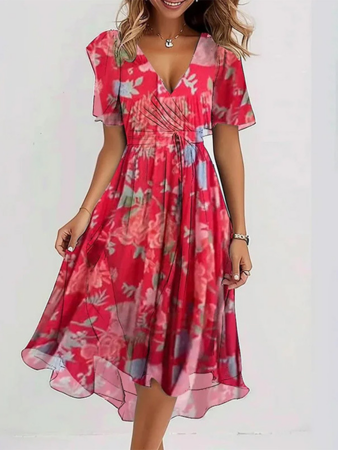 Fließendes Damen Sommerkleid im Relaxed Fit, bequem & bauchkaschierend, perfekt für Freizeit & Urlaub.