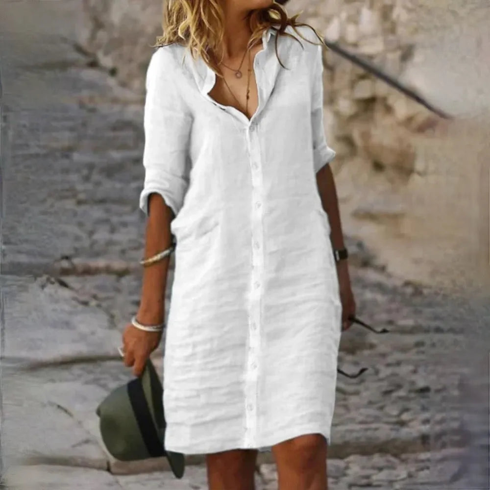 Fließendes ärmelloses Damen A-Linien-Kleid, perfekt als elegantes Übergangskleid oder Partykleid.