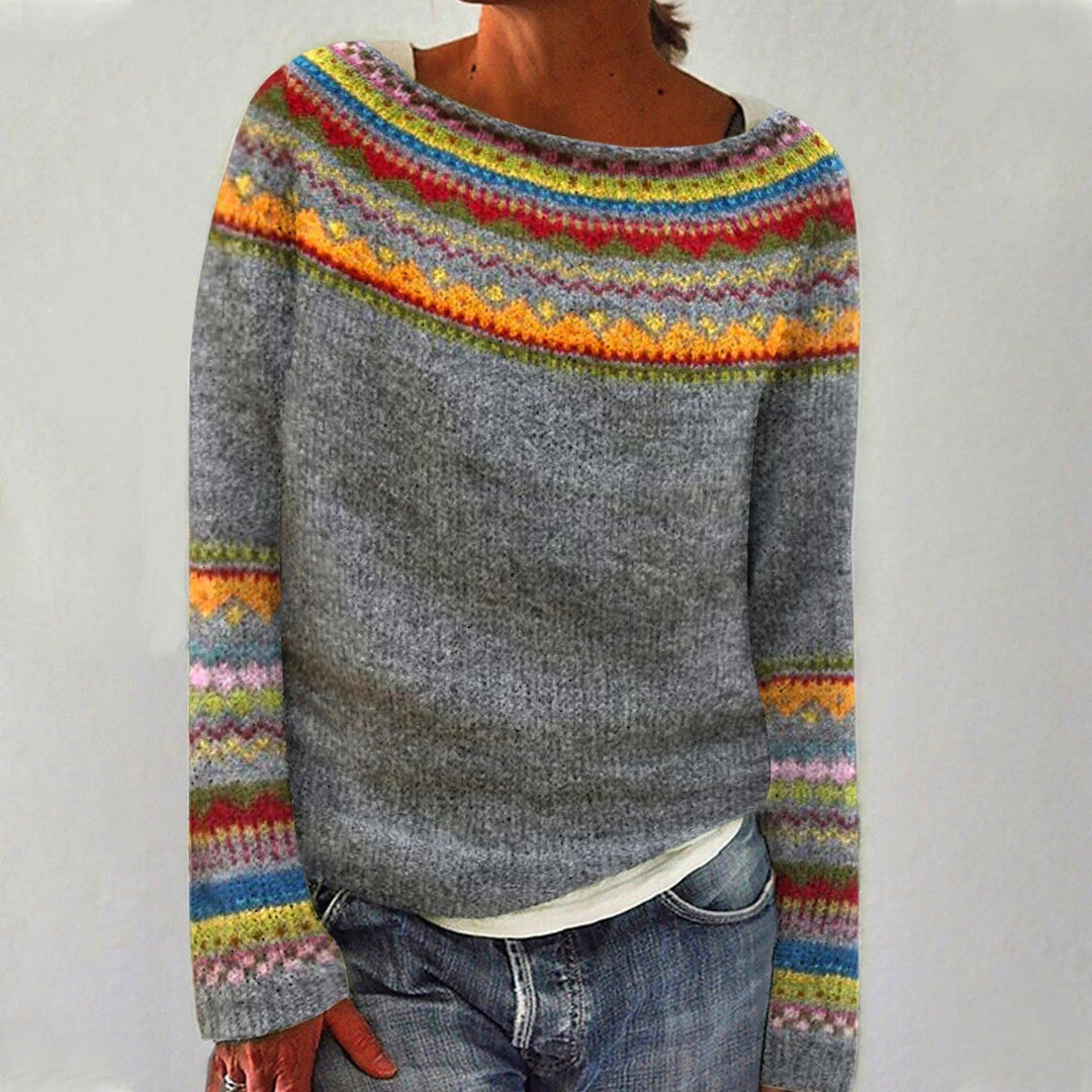 Weicher Damen Strickpullover im Retro-Design. Kuscheliges Langarm-Oberteil für die kalte Jahreszeit, bequemer Casual-Look.