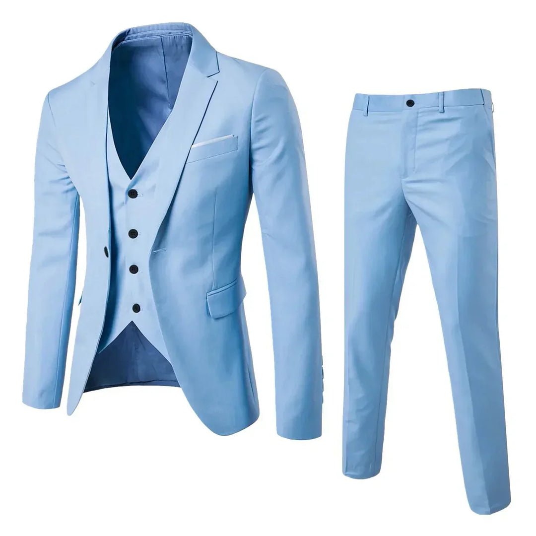 Stilvoller Herren Business Anzug Dreiteiler mit Sakko, Weste & Hose. Ideal für Büro, formelle Anlässe & Hochzeiten.