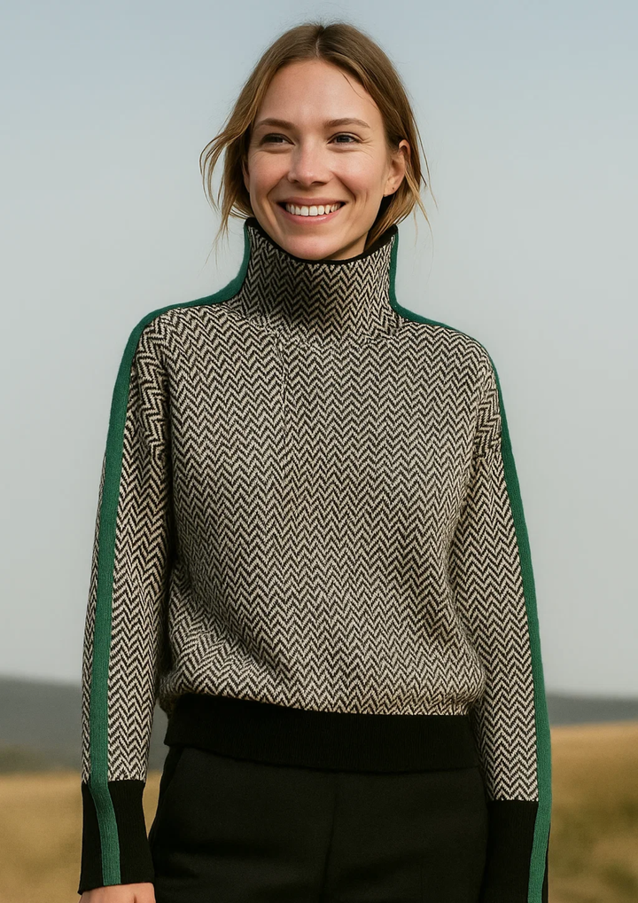 Herbst/Winter Damen-Pullover, gestreift, mit Stehkragen. Bequemer Langarm-Sweater für Freizeit und Alltag.