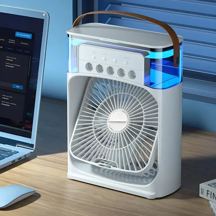 Deutscher 3-in-1 Ventilator, Luftkühler & Luftbefeuchter mit 7-Farben LED Licht für angenehme Frische im Sommer.